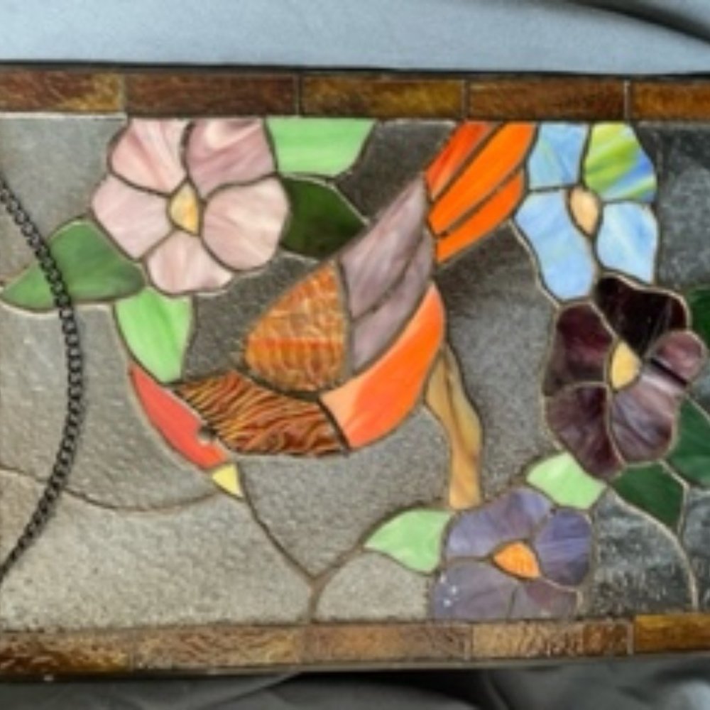 Stained Glass Window 13"x 10" Bird and Flowers